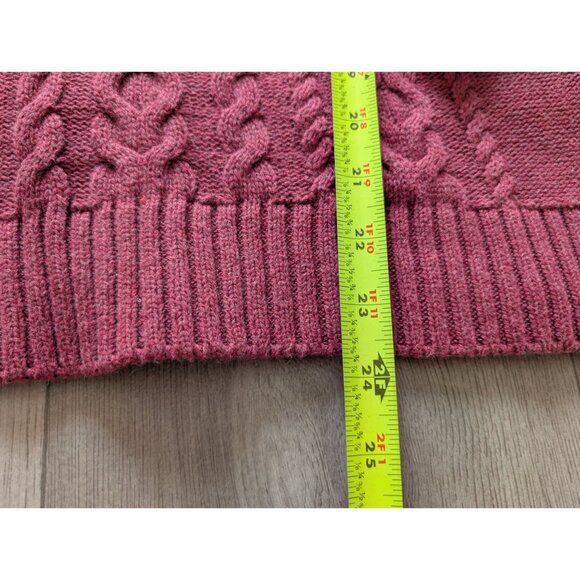 L.L.Bean Womens Cable Knit Sweater M Maroon Crewneck 100% Cotton Long Sleeve - Picture 7 of 8